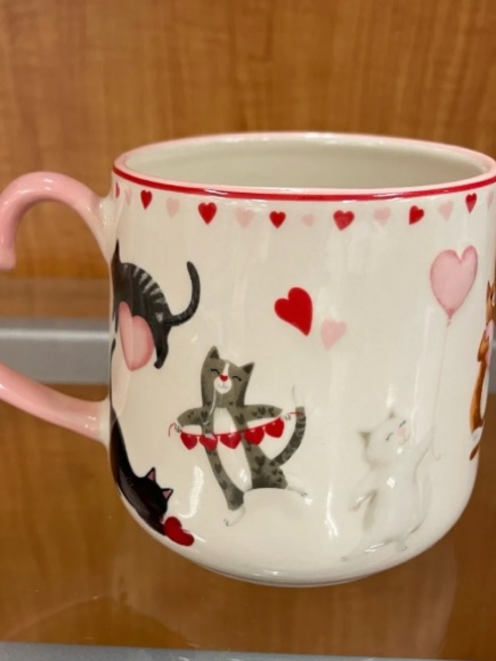 Valentine’s Day Cats Tabby Orange Ceramic Pink Heart Handle Coffee Mug Cup NEW